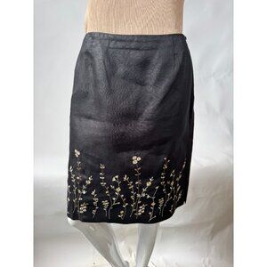 Rafaella Black Linen Embroidered Floral Skirt Size 6